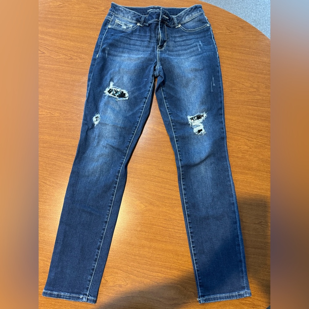 Maurices Blue Skinny Jeans with Distressed Details